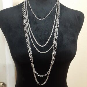 Women's fashion multi layered silver tone chain scroll necklace